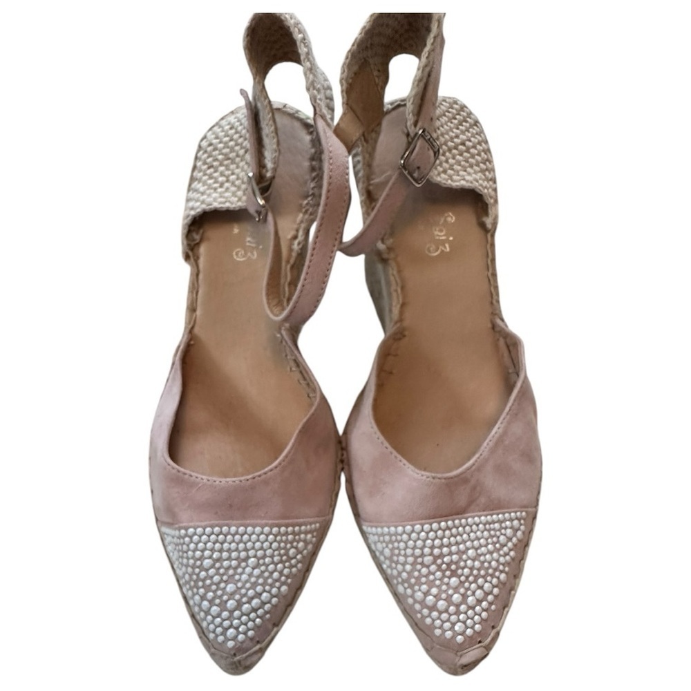 Carmen Saiz Chic Pink and White Espadrille Wedges Stud Detail, EU sz 39